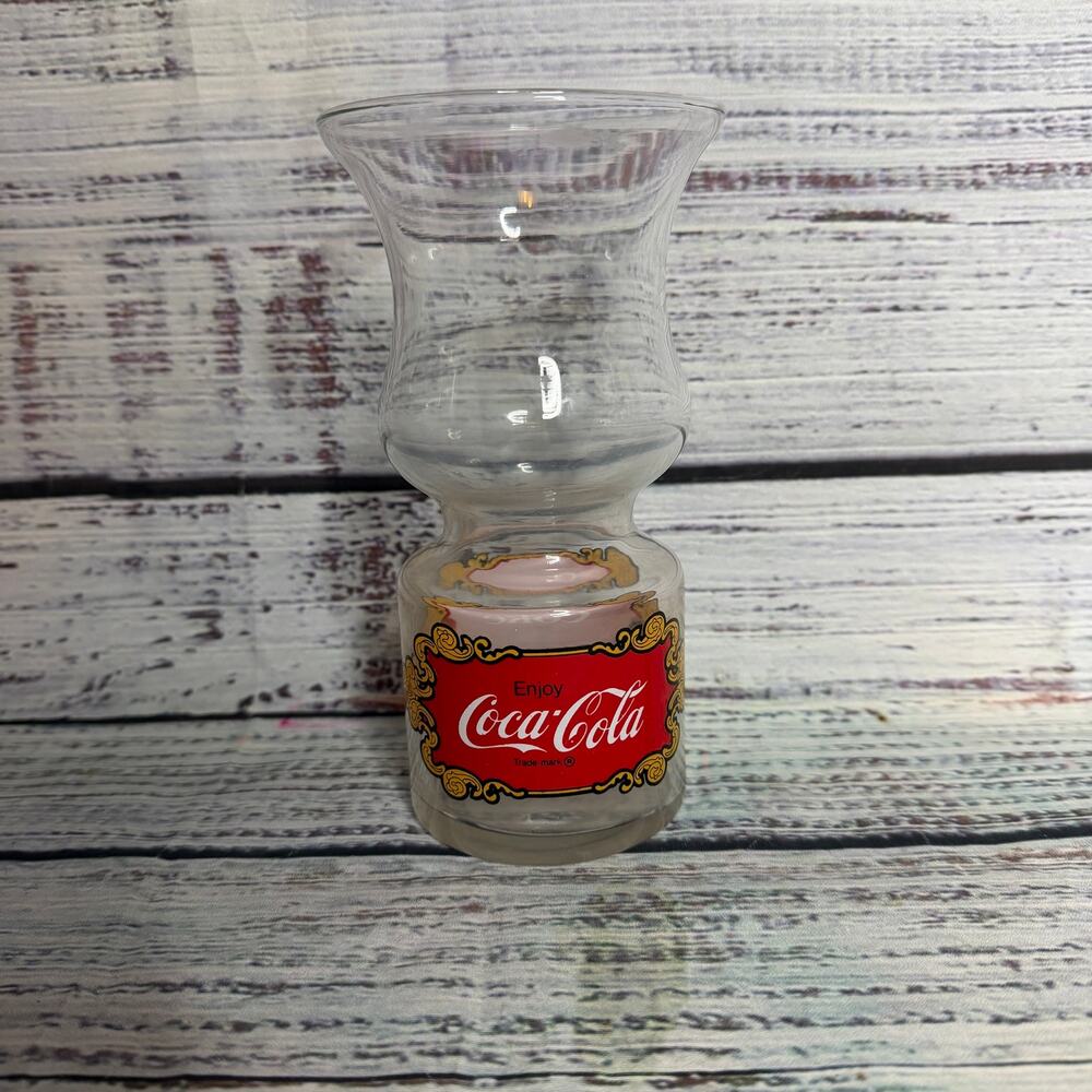 Vintage Coca Cola Coke Glass Carafe Pitcher Gold Scroll Red Logo Retro Barware